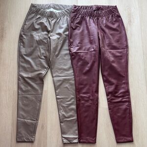 Old Navy Women's Faux Leather Leggings - Taupe and Maroon